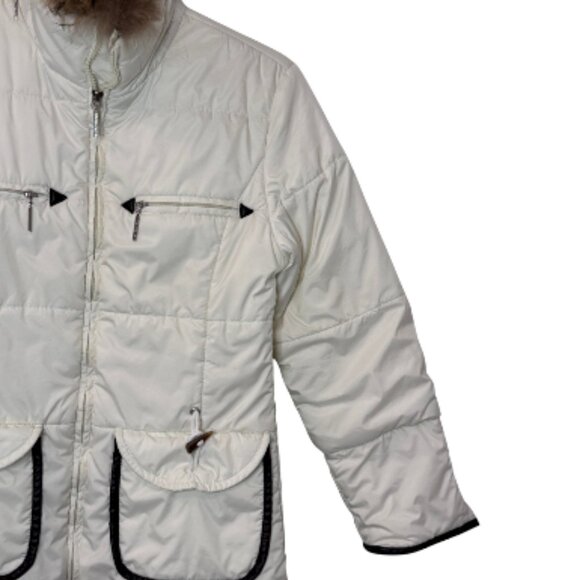 MaxMara long fur neck mid-length quilted puffer coat white women's size 8 - Picture 7 of 13